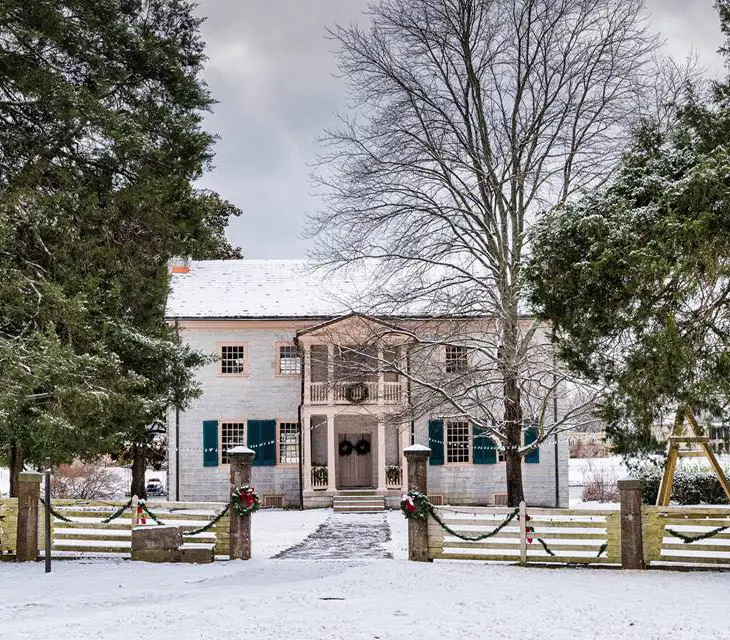 Snowy Rock castle house with Christmas decorations
